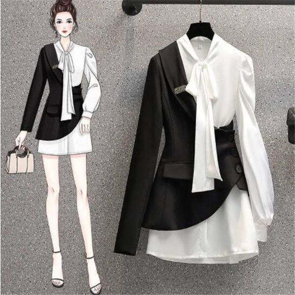 Plus Size Women&#039;s Dresses New Office Lady Fashion Design Asymmetry Scarf Collar Shirt Dress Suit