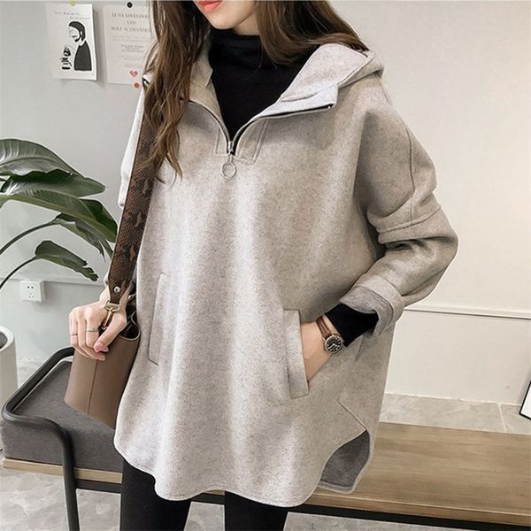 Hoodie Casual Women Autumn Winter Korean Japan Loose Long Sleeve Zipper Sweatshirts Pullover Hooded 201204