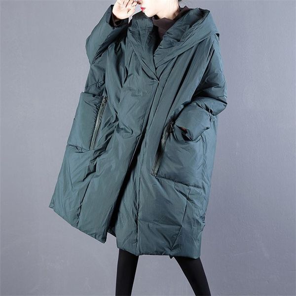 KJMYYX Oversize Winter Jacket Woman Parka Female Loose Plus Size Cotton Padded Snow Wear Korean Hooded Outerwear Long Coat 201214