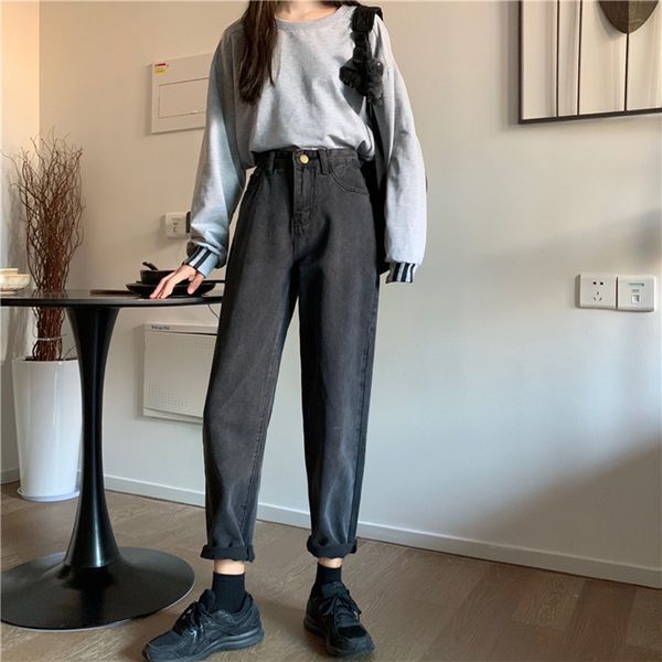 Spring/summer 9-point straight jeans women&#039;s size Hong Kong style high waist slim fat mm loose Joker Torre pants 210222