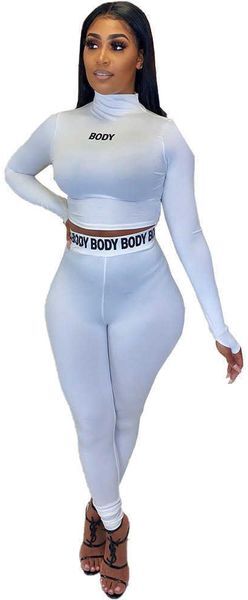 Women Fitness Tracksuits Two Pieces Set Plastic Tight Letter Printing Sexy High Waist Long Sleeve Tops Pants Solid Colour 5 Colors Ladies Outfits