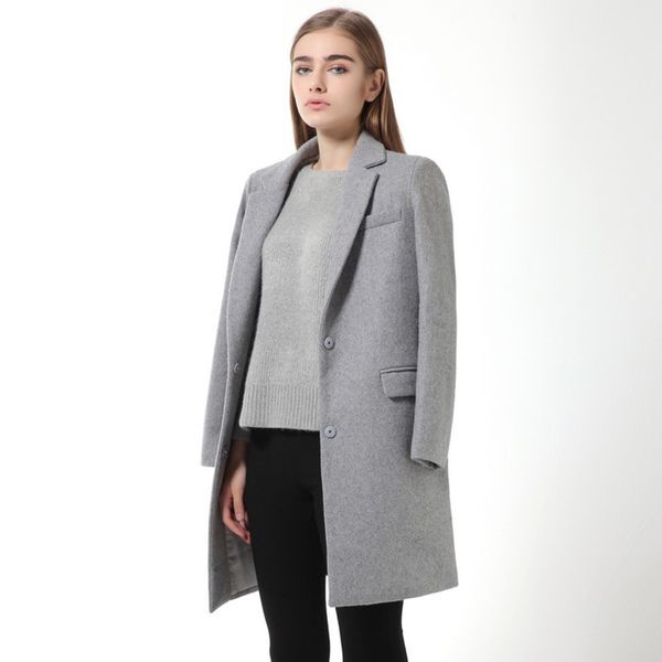 Womens Wool Coats European Style High Quality Autumn Winter Jackets Slim Woolen Cardigan Gray Jacket Elegant Blend Women New 210218