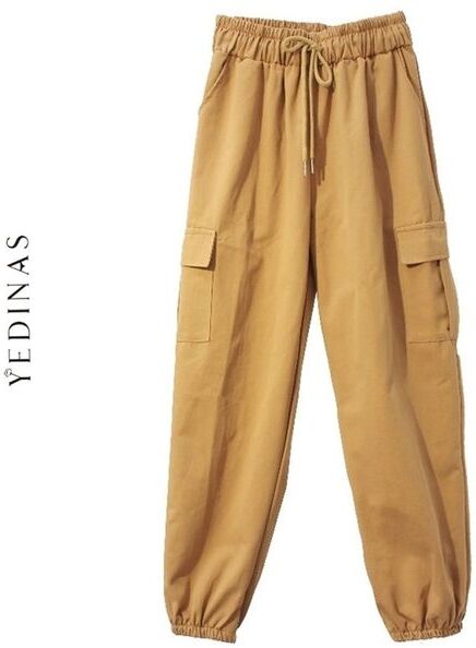 Yedinas Korean Harem Pants Woman Autumn Casual Green High Waist Streetwear Loose Trouser With Pocket BF Style 210527