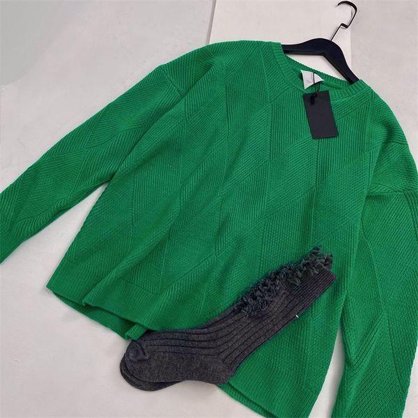 Brand Sweatshirt Designed Fresh Women&#039;s Green Ribbed Sweater Round Neck Kintted Sweaters Fair Size Fashion Color 14404 item