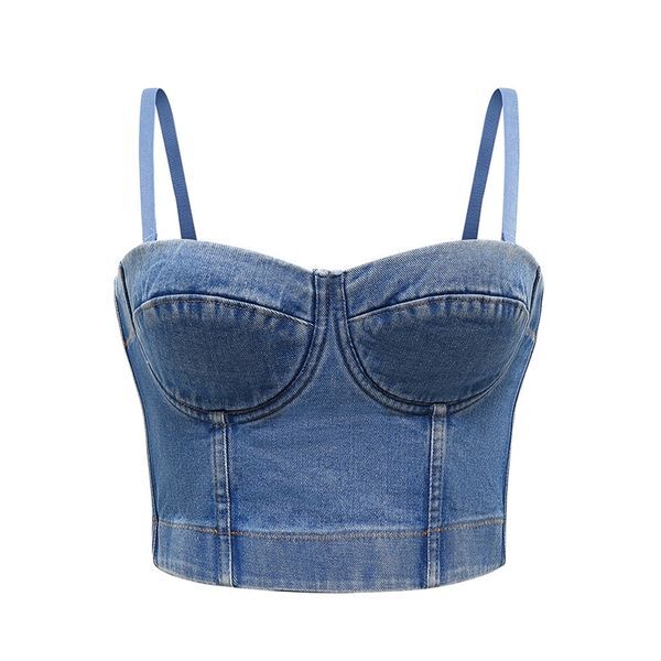 Crop Top Women Tank Summer Top Cropped Woman Clothes Sexy Camis Push Up Denim Bra Clothing Backless Bustier Party Club Vest 210308