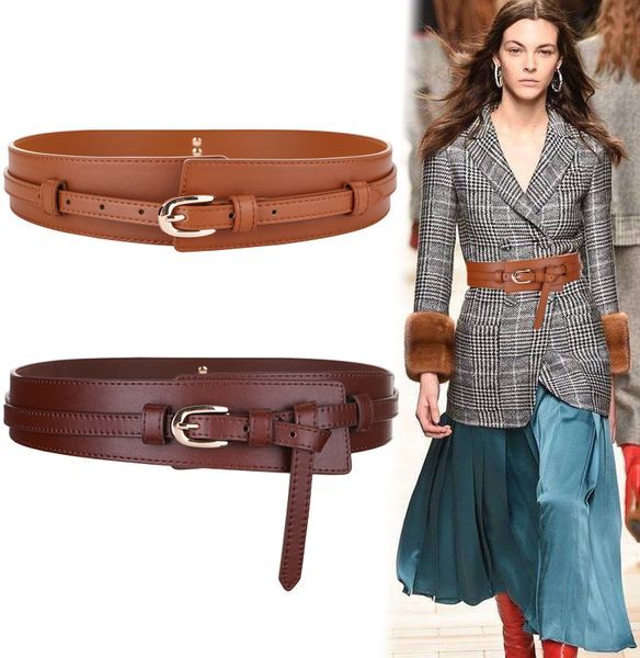 Fashion Wide cowskin Cummerbund Women&#039;s Cummerbunds knot real leather waistbands for Dress Decorate Waist belt coat accessories