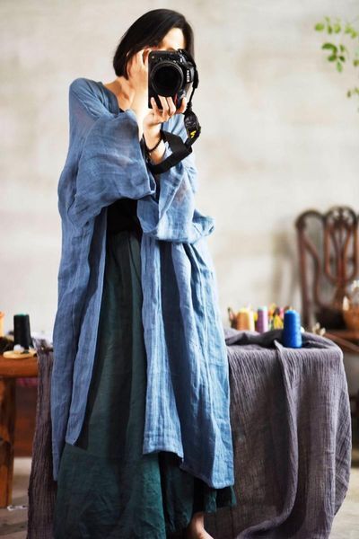 Women&#039;s Trench Coats Plus Size Retro Woman Coat Japanese Kimono Cardigan Causal Cotton And Linen Loose Long Outer Clothing
