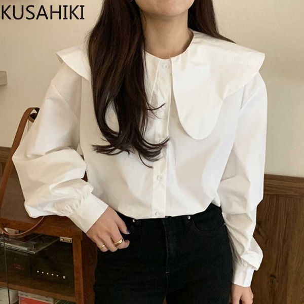 Women Blouse Korean Peter Pan Collar Lantern Sleeve Shirt Spring Cuasal Sweet Blusas Feminimos 6E662 210603