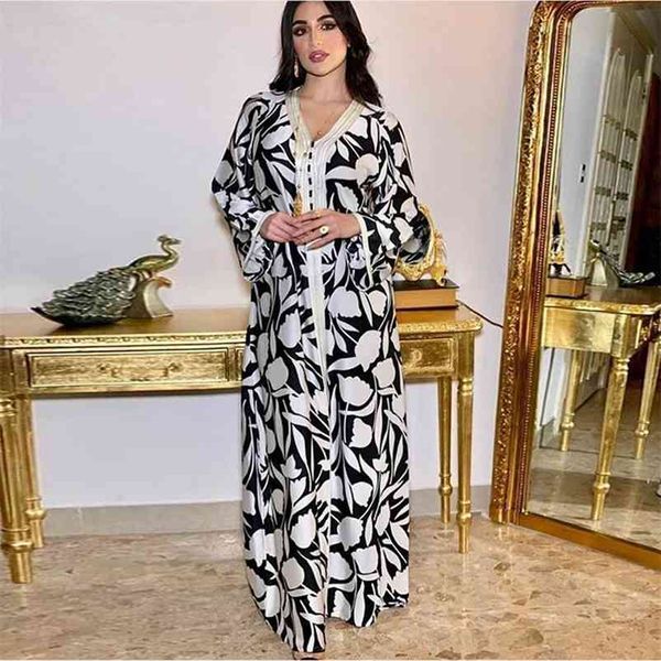 Siskakia Ethnic Long Dress for Women Ribbon V Neck Long Sleeve Maxi Dresses Loose Plus Size Middle East Muslim Arabic Clothing 210409