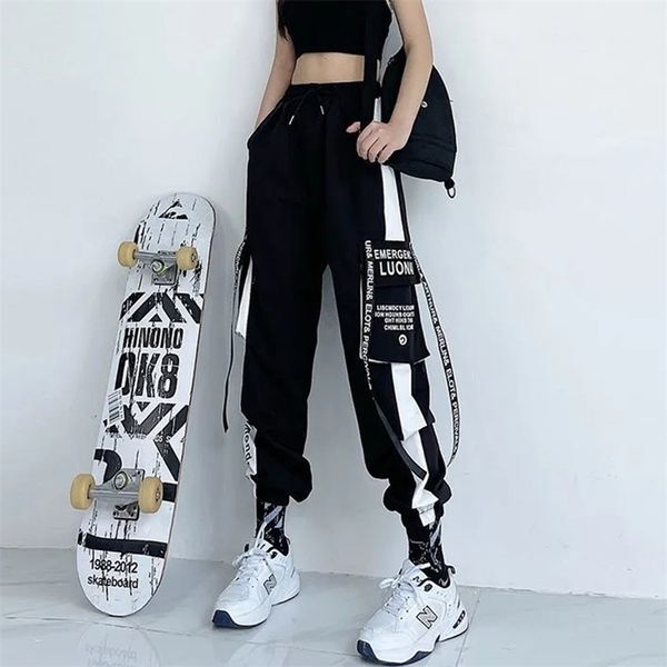 Women Cargo Pants High Waist Loose Sport Trousers Streetwear Clothing Plus Size Casual Pant Quality Elastic Bottom 211124