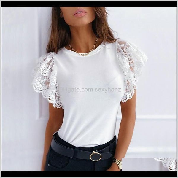 & Womens Clothing Apparel Drop Delivery 2021 Summer Lace Patchwork Slim T-Shirt Women Ruffles Short Sleeve Tees Elegant Casual Solid Ladies O