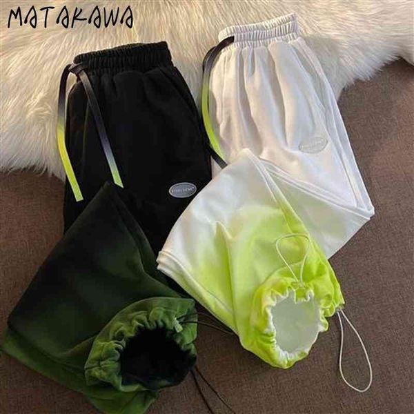 MATAKAWA Drawstring Sports Pants Women Spring and Summer Straight Woman Pants Drape Gradient Color Ins Casual Pants Women 210513