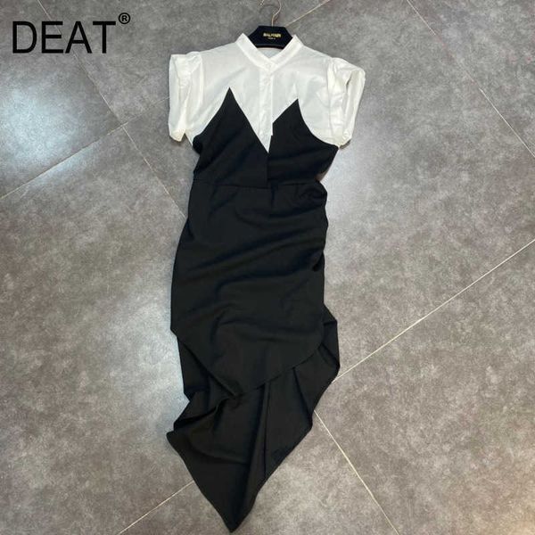 DEAT summer fashion women clothes round neck short sleeves asymmetrical pullover long dress female vestido WS30301L 210709