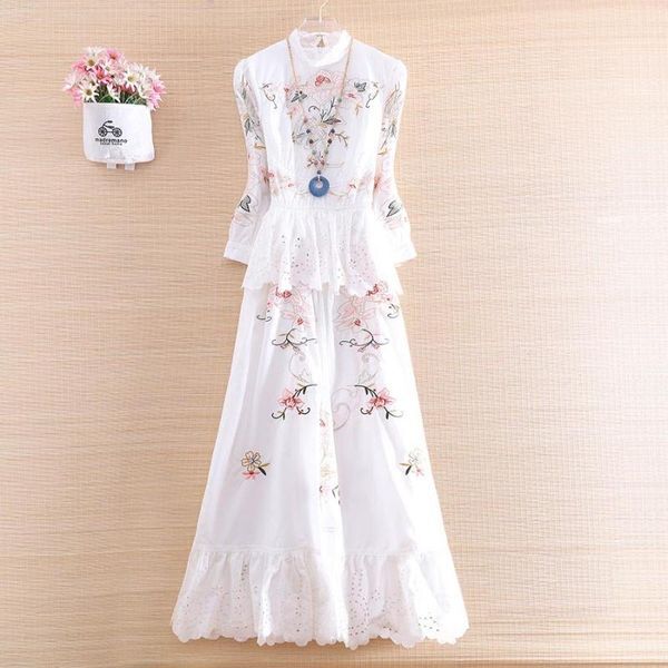 Ethnic Clothing High-end Spring And Summer Women Long Dresses Embroidery Elegant Lady Slim A-line Party Embroidered Ruffle Dress S-XLEthnic