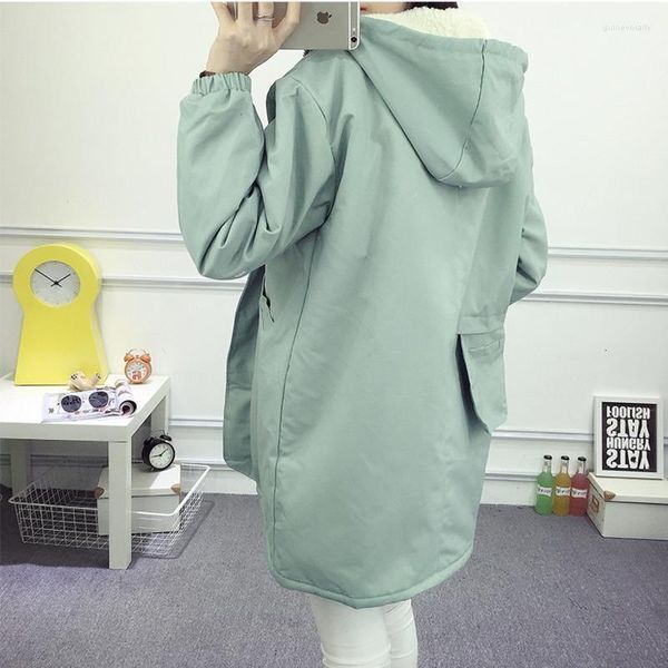 Winter Fleece Women Parka Large Size Female Hooded Medium Length Warm Coat Padded Pink Blue Woman Windbreaker Clothes Guin22