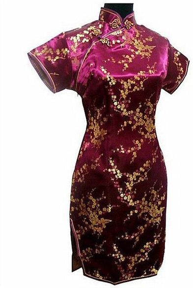 Casual Dresses Burgundy Traditional Chinese Dress Mujer Vestido Womens Satin Mini Cheongsam Qipao S M L XL XXL XXXL 4XL 5XL 6XL J4037