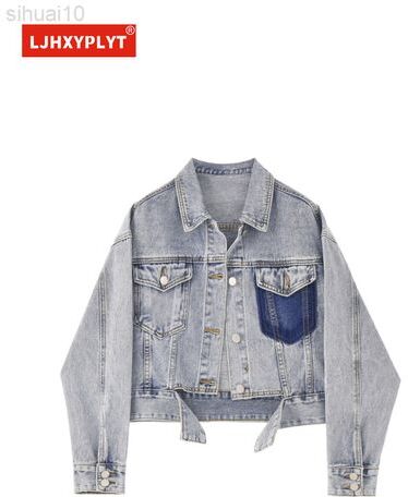 Short Denim Jacket Womens Spring And Fall Retro Hong Kong Styor Adjustment Loose Long Sleeve Jacket Trend Female Vest L220725