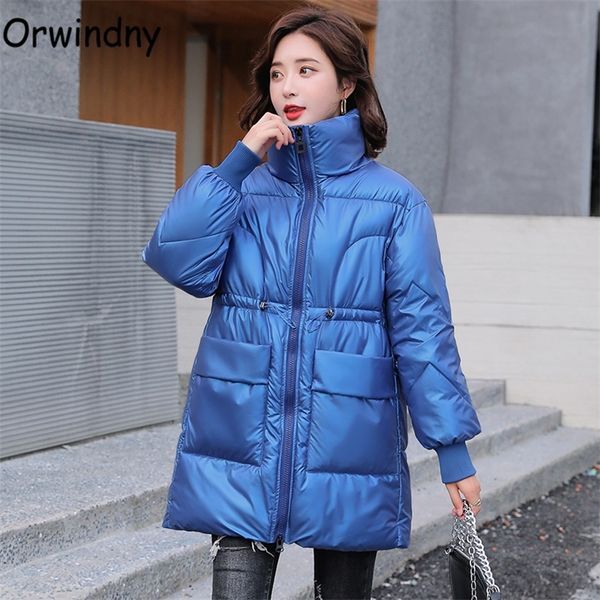 Orwindny Glossy Long Woman Winter Jackets Big Pockets Fashion Padded Clothes Ladies Snow Wear Warm Waterproof Wadded Coat Female 201128