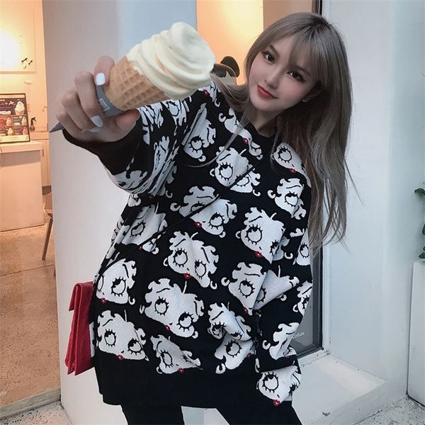 Sweater Women New Autumn Sweaters Lazy Style Oversized Long Sleeve Cartoon Knitted Harajuku Jumper Winter Clothes Women 210203