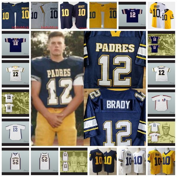 #12 Tom Brady Jersey Junipero Serra Padres White Navy Stitched High School Football Jersey Men&#039;s Womens Youths