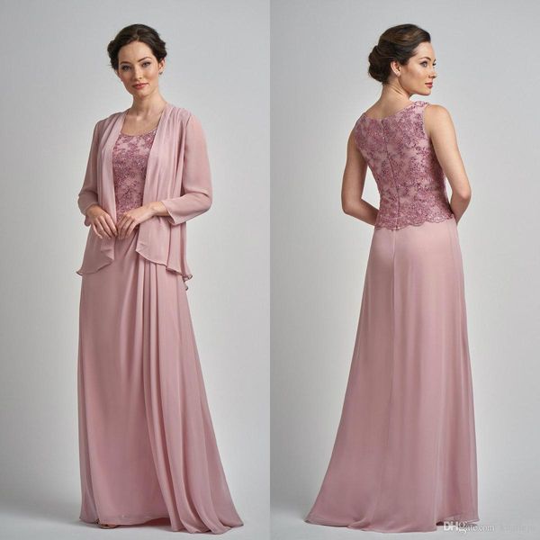 Modern Blush Pink Mother of the Bride Dress Jewel Neck Sleeveless Applique Two Pieces Chiffon Plus Size Wedding Guest Dresss Floor Length Evening Gown