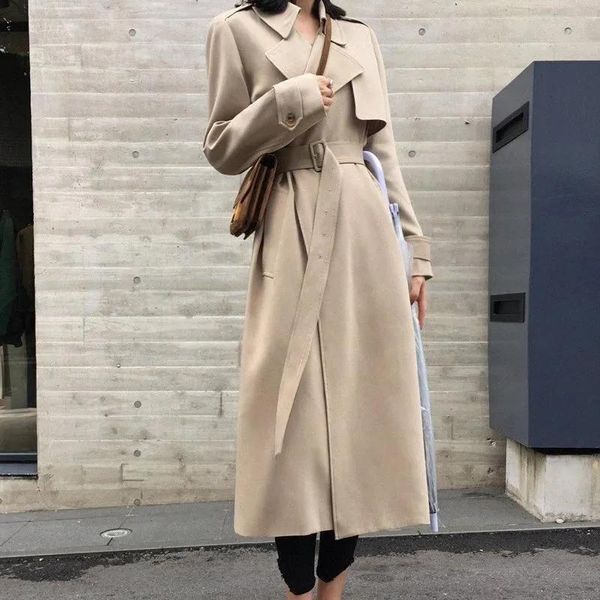 Leggings Spring female trench coat High Street women clothes 2020 Loose Outerwear Woman Worker Streetwear Long windbreaker with belt FY06 F