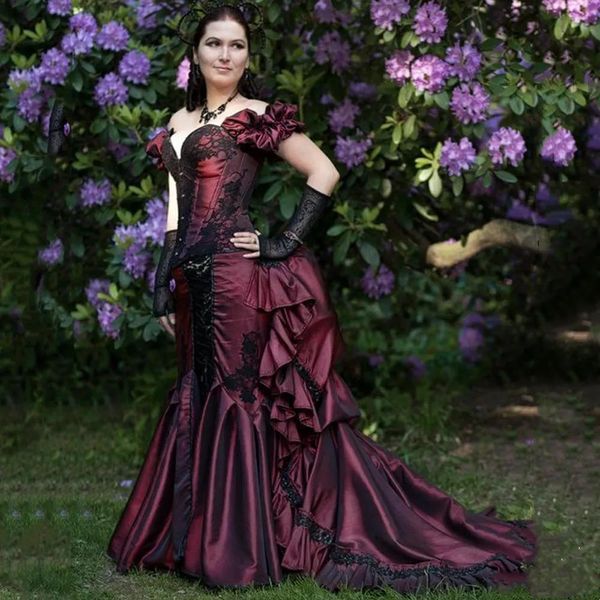 Dresses Medieval Vintage Evening Formal Dresses Off The Shoulder Victorian Bustle Taffeta Prom Dress For Women Sweetheart Neck Corset Plus