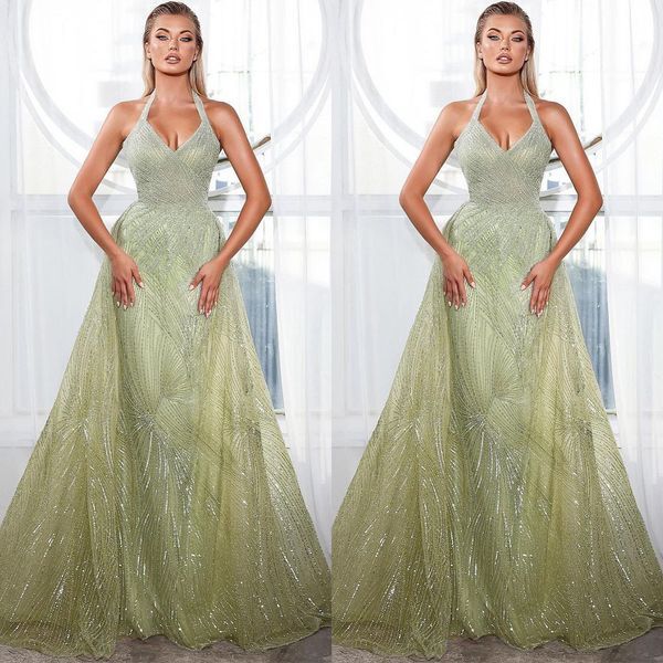 Simple Prom Dresses Halter Sequins Evening Dress Formal Sleeveless Long Special Occasion Party Dress Custom Made