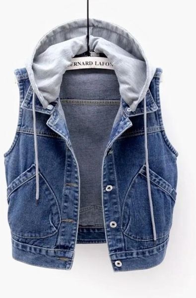 Women&#039;s Shorts Jeans New Denim Vest Womens Spring Autumn Clothes Sleeveless Wild Tops Short Hooded Jacket Women Denim Jeans Vest Jacket Female