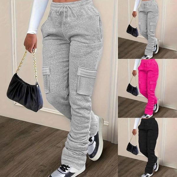 Women&#039;s Pants Autumn And Winter Thickened Warm Trousers Fashion Outdoor Drawstring Elastic Waist Solid Colour Sports