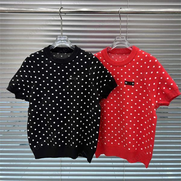 Designer Tshirt Women Knit T Shirt Women Summer Tops Classic Lettering On The Chest Fashion Polka Dot Jacquard Round Neck Short Sleeve T Shirts