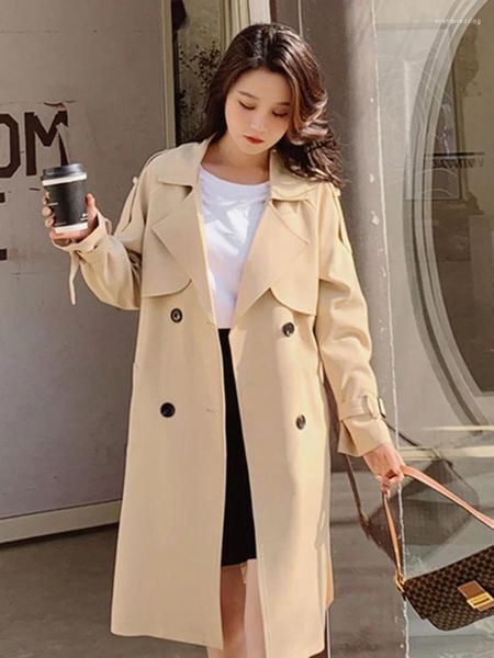 Women&#039;s Trench Coats Winter Clothes Women 2024 Solid Color Lapels Double Row Buttons Long Windbreaker Work Jacket Coat For Tops