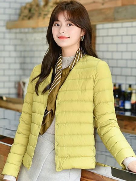 Coats Women Spring Jacket 2023 New Arrival Korean Slim Fit Warm Liner Down Coat Ultralight Collarless Female 90% White Duck Down Parka