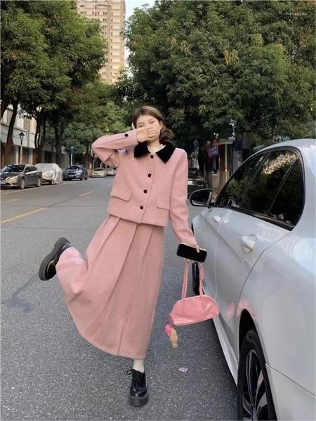 Two Piece Dress Spring Women Vintage Blazer Skirts Suits Casual Cropped Jackets High Waist 2 Pieces Sets Female Fashion Clothes 2024