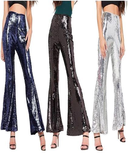 Sexy Shining Sequin Flare Pants for Woman High Waist Flares Culotte Glitter Ladies Party Trousers Gorgeous Long Bell Bottoms XL2414751