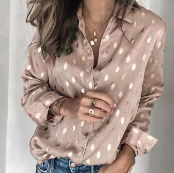 Women Blouses Long Sleeve Trun Down Collar Polka Dot Print Blouse Casual Button Shirt For Female Ladies Tops7451224