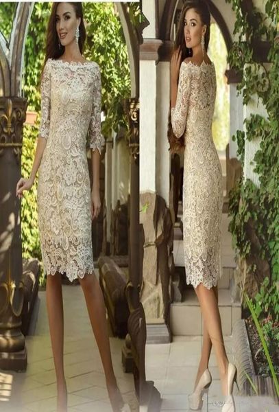 Vintage Champagne Lace Mother Of The Bride Dresses Short Knee Length Sheath Formal Evening Gowns Elegant Women Wedding Guest Dress2514597