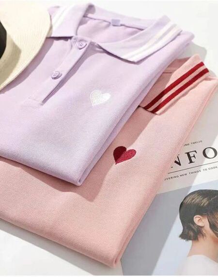 Shirts Women&#039;s Summer ShortSleeved Polo Shirt Pure Cotton Loose Solid Color Lapel Summer Female Love Logo TShirt Golf Large Tops