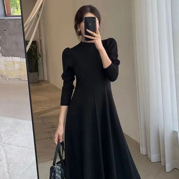 Dress casual elegant womens clothing 2022 latest korean style fashion long sleeve dress Midi Black dress autumn dress women