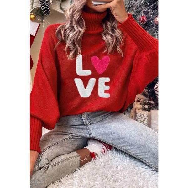 Pullovers Xingqing Valentines Day Sweater for Women Casual Letter Print Turtleneck Long Sleeve Pullover Holiday Knitted Clothes Streetwear