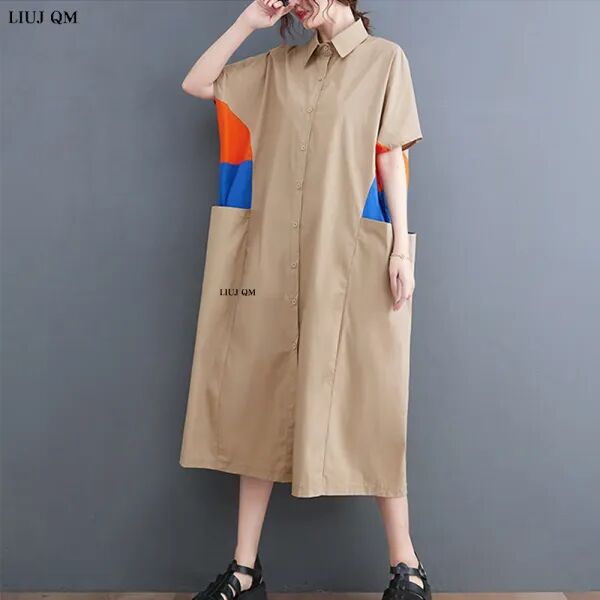 Dresses Elegant vintage Dresses For Women Plus Size Clothing Long Dress Summer Woman Casual Loose Short Sleeve Shirt Dresses Female