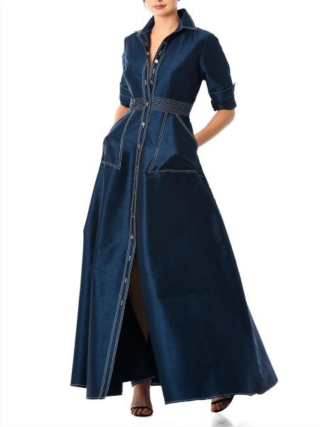 Dress Women Elegant Denim Dress Turn Down Collar Button ALine Office Lady Vintage Casual Shirt Dress Autumn Spring Pockets Long Dress