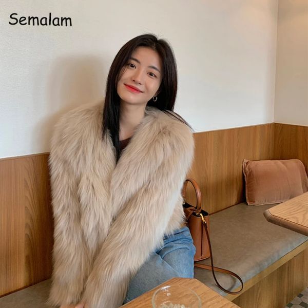 Fur 2023 Women Winter Faux Fox Fur Coat Korea Fashion Elegant Warm Coats Loose Outercoat Lady Party Club Outfits Casual White Black