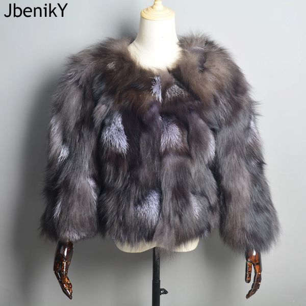 Fur Hot Sale Women Real Silver Fox Fur Coats Winter Warm Natural Fox Fur Jackets Russian Lady Short Style Genuine Fox Fur Outerwears