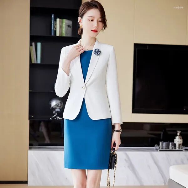 Work Dresses Formal Uniform Styles Business Suits With Blazer Coat And Dress Autumn Winter Professional OL Office Ladies Outfits Set