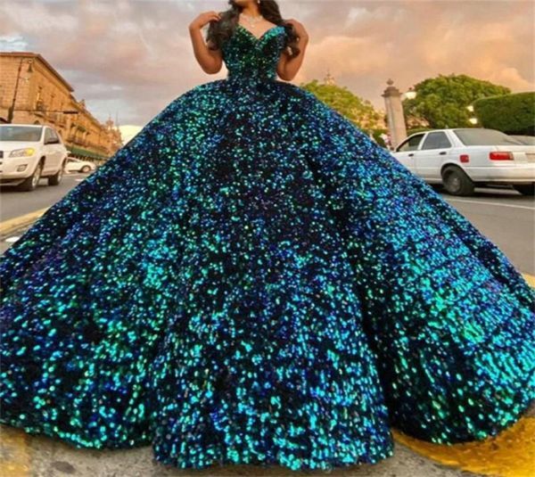 Formal Sequined Evening Quinceanera Dresses Lace Up Fluffy Party Women Ball Gown Prom Dress Long Gala Custom Made Gala De Soiree 27609779