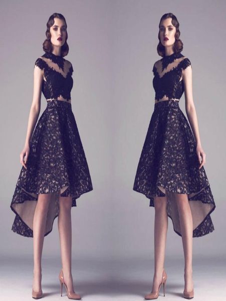 New Arrival Short Prom Dresses Cap Sleeve Illusion Lace Appliques Little Black Dresses Formal Evening Party Gowns9338375