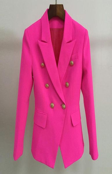 Top Quality SXXL Fushia Blazer Women Office Ladies Gold Double Breasted Buttons Rose Pink Autumn Winter New Fashion Blazers3942594