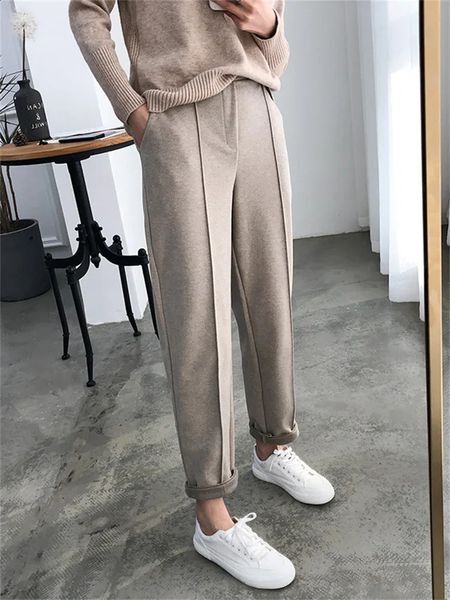 Thicken Women Pencil Pants womens Autumn Winter clothes OL Style Wool Female Work Suit Pant Loose Female Trousers Capris 240309