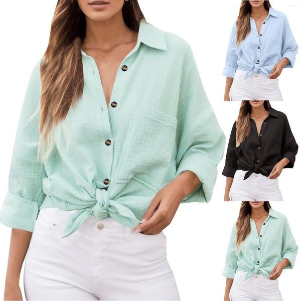 Women&#039;s Blouses Women Button Down Shirts & Korean Style Blusa Feminina Casual Long Sleeve Loose Blouse Tops With Pocket Solid Camisas